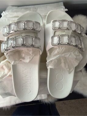 Jimmy Choo White Crystal-Embellished Slide Sandals